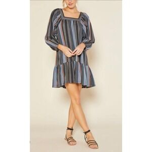 NWT Outerknown Miro‎ Dress Puff Sleeve Ruffle Organic Cotton Fes Stripe SZ SMALL